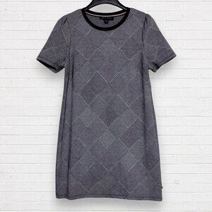 TOMMY HILFIGER Black/White Houndstooth Knit Short Sleeve Shift Dress Womens M